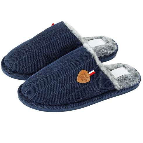 Mens Slip On Faux Fur Mule Slipper - Grey